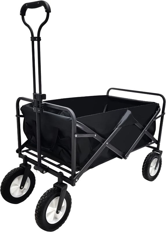 Photo 1 of  Foldable Heavy Duty Utility Wagon Cart with Larger Capacity - Perfect for Shopping, Sports Events, Grocery, Moving, Camping, Laundry, Beach - Black