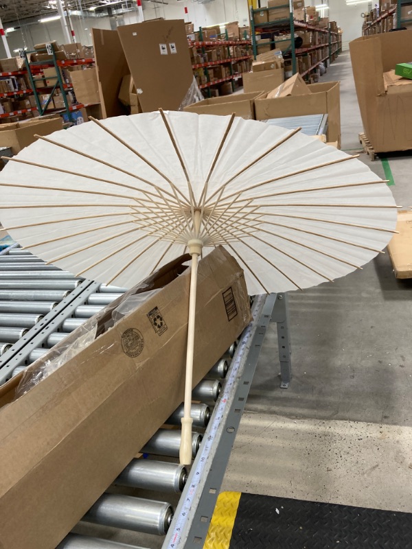 Photo 2 of 12 Pack 33 Inch Paper Umbrellas for Wedding, Paper Parasol Chinese Decor Oiled Umbrella DIY Blank Japanese Paper Umbrellas with 12 Pcs Stickers for Bridal Party Decor- Pure White Paper Umbrellas