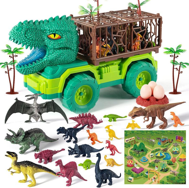 Photo 1 of 
TEMI 25 in 1 Tyrannosaurus Rex Dinosaur Carrier Truck Set, Toddler Dinosaur Transport Car Toys for Kids 3-5 with Play Mat, 18 Dino Figures, Eggs, Capture Dinosaurs Playset for 3 4 5 6 7+ Year Old