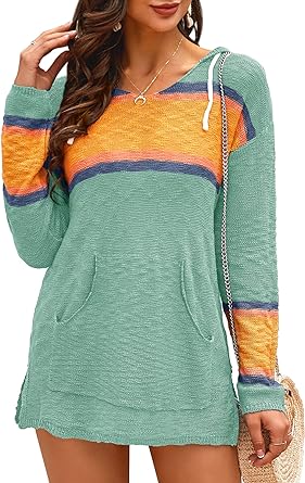 Photo 1 of Womens Baja Lightweight Beach Hoodie Boho Mexican Striped Sweaters Drawstring Hooded Sweatshirts with Pocket