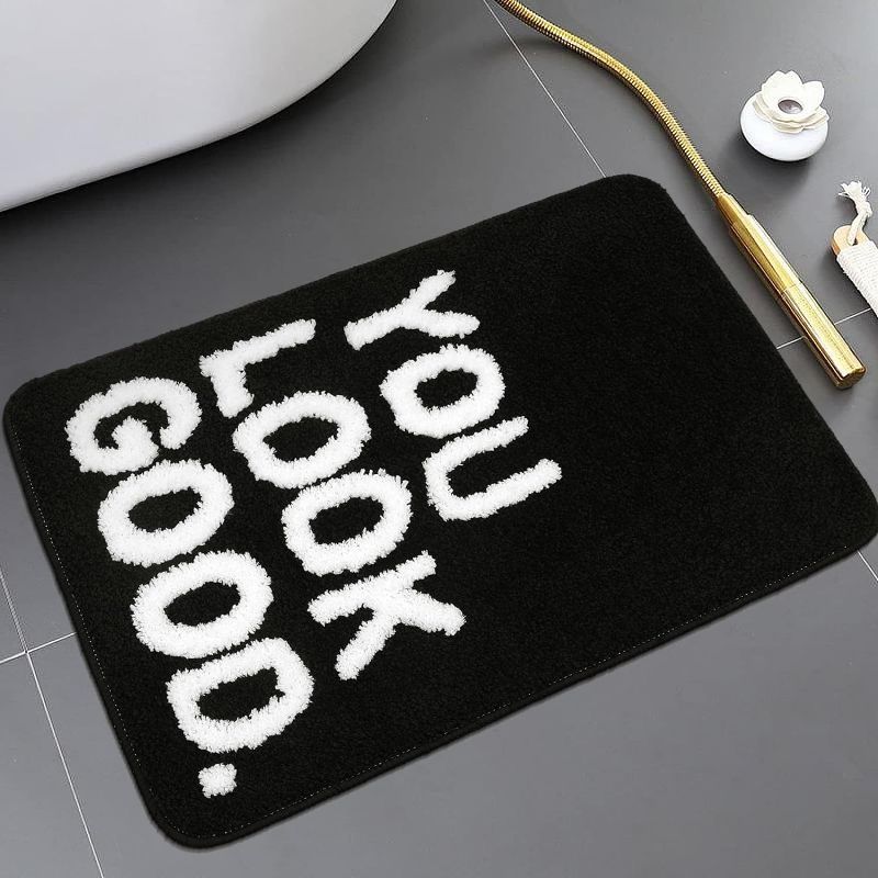 Photo 1 of You Look Good Bath Mat Black Bathroom Rugs Funny Cute Bath Rugs Non Slip Microfiber Plush Preppy Small Cool Shower Rug Washable Absorbent Floor Mat for Bathtub Sink 18X26