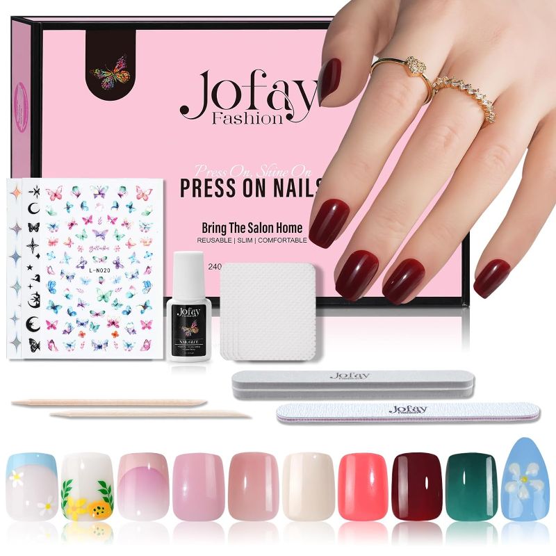 Photo 1 of Jofay Fashion Soft Gel Nail Tips - French Tip Nails Set Short Press On Nails Kit 240Pcs Acrylic Fake Nails Set, Natural Fit Gel Nails press on Glossy Artificial False Nails Stick on nails A1- 240Pcs Fake nails short kit