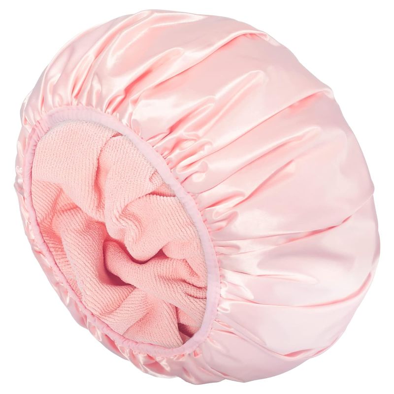 Photo 1 of 
Aquior Shower Cap,Triple Layer Shower Cap for Women, Reusable Waterproof Bath Cap,Silky Satin Outer Layer Terry Lining, Extra Large for Women Long Hair(Pink)
Color:pink
