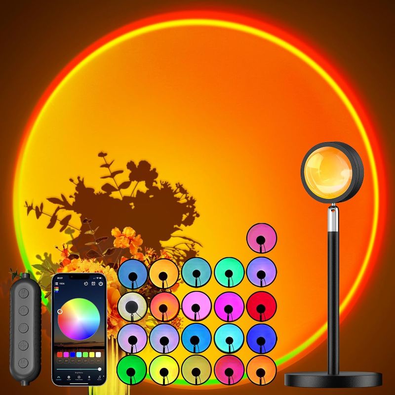 Photo 1 of Sunset Lamp Projector with APP Control, Multicolor Changing Projection Lamp Led Light, Sunlight Lamp for Bedroom, Photography, Party, Tiktok Live, Room Decor