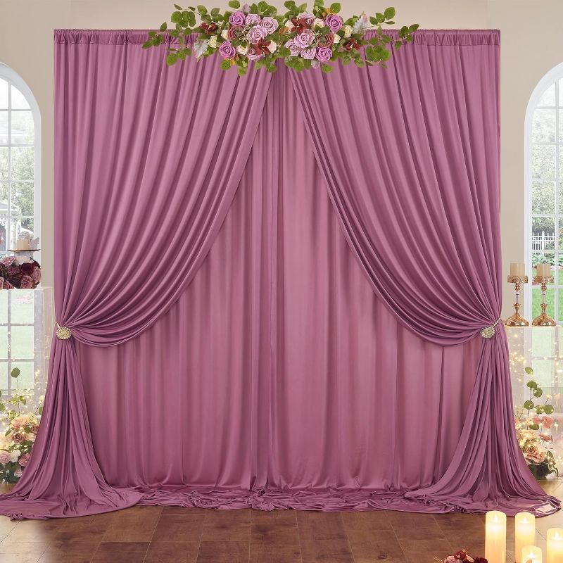 Photo 1 of 10ft x 10ft Wrinkle Free Dusty Rose Backdrop Curtains for Parties, Polyester Backdrop Drapes 2 Panels 5x10ft for Wedding Birthday Party Photography Background Baby Shower