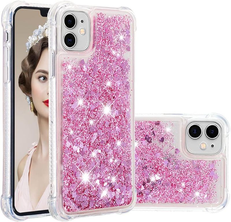 Photo 1 of Compatible with iPhone 11 Case, iPhone 11 Case Glitter Luxury Cute Love Liquid Quicksand Clear Soft TPU Girls Women Stylish Shockproof Protective Case for iPhone 11 6.1 inch Rose Gold YB