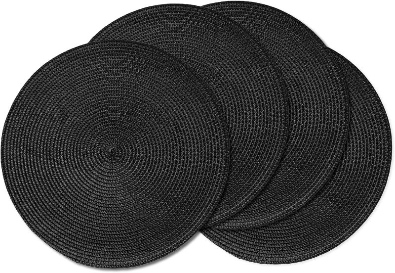 Photo 1 of  Round Braided Placemats Set of 4 Round Table Mats for Dining Tables Natural Woven Heat Resistant Place mats 15 Inch (Black)