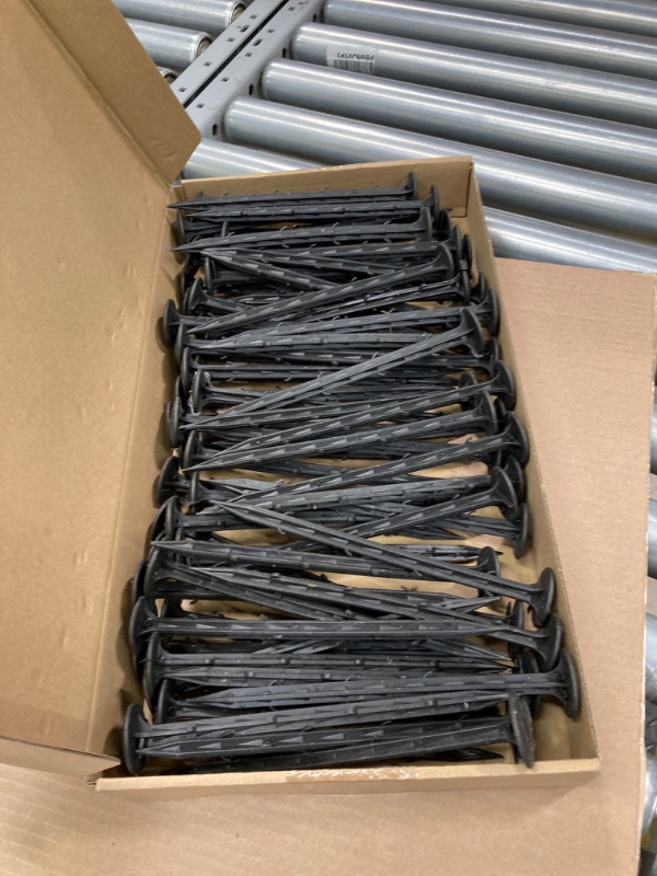 Photo 2 of 70-Pack - 8" Inch Plastic Edging Nails, Spiral Nylon Landscape Stake/Anchoring Spikes Nail for Paver Edging, Weed Barrier, Artificial Turf & More