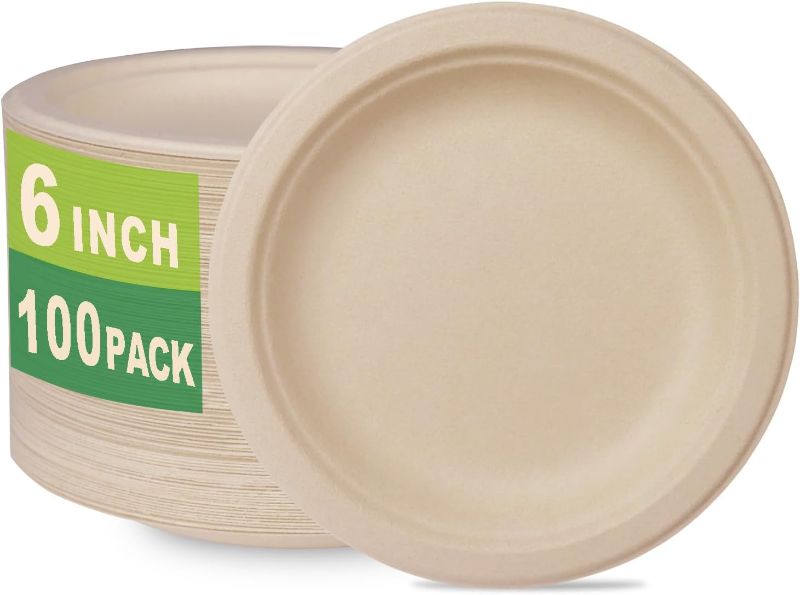 Photo 1 of 100 Count 6“ Small Compostable Dessert Plates, Heavy-duty Unbleached Biodegradable Bagasse and Bamboo fiber Paper Plates
Visit the GreenWorks Store