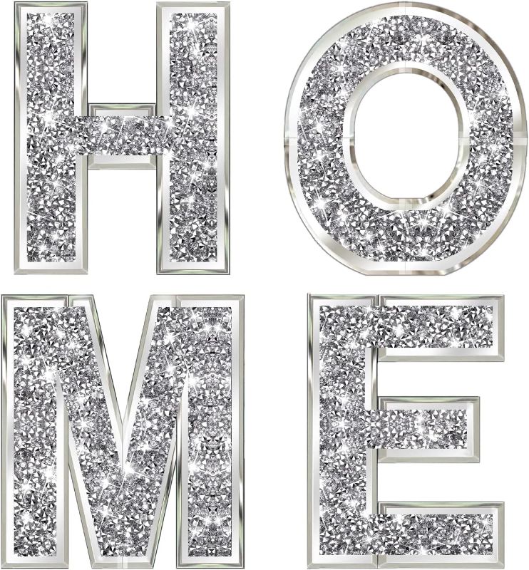 Photo 1 of 4 pcs Independent Letters Home.Glam Crystal Diamond Letters.Silver Mirror Glass Home Decoration for Wall, Fireplace, Bookshelf and Table.
