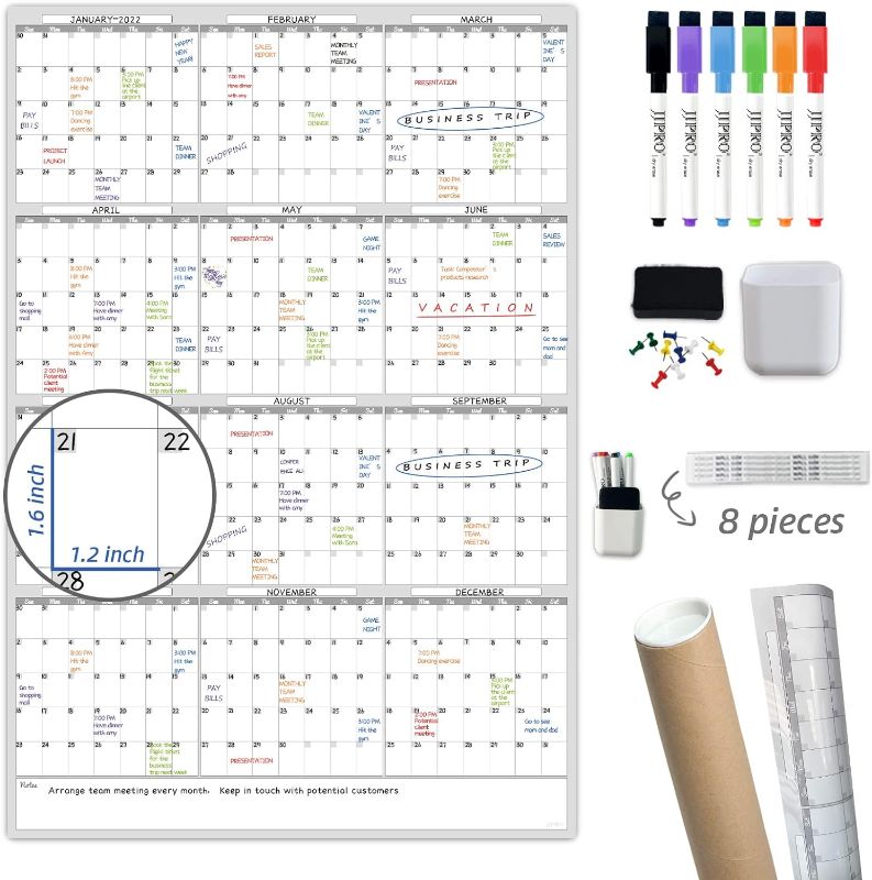 Photo 1 of Dry Erase Wall Calendar - 38x26 Inches - Blank Undated Yearly Calendar - Whiteboard Premium Laminated Planner - Reusable Laminated Office Jumbo 12-Month Calendar (Vertical)
