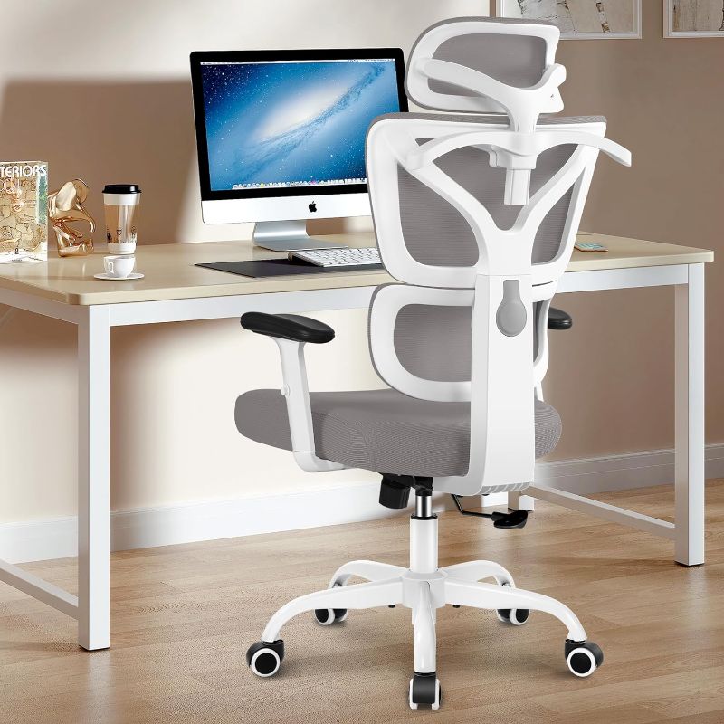 Photo 1 of Office Chair Ergonomic Desk Chair, High Back Gaming Chair, Big and Tall Reclining Chair Comfy Home Office Desk Chair Lumbar Support Breathable Mesh Computer Chair Adjustable Armrests (Gray)
