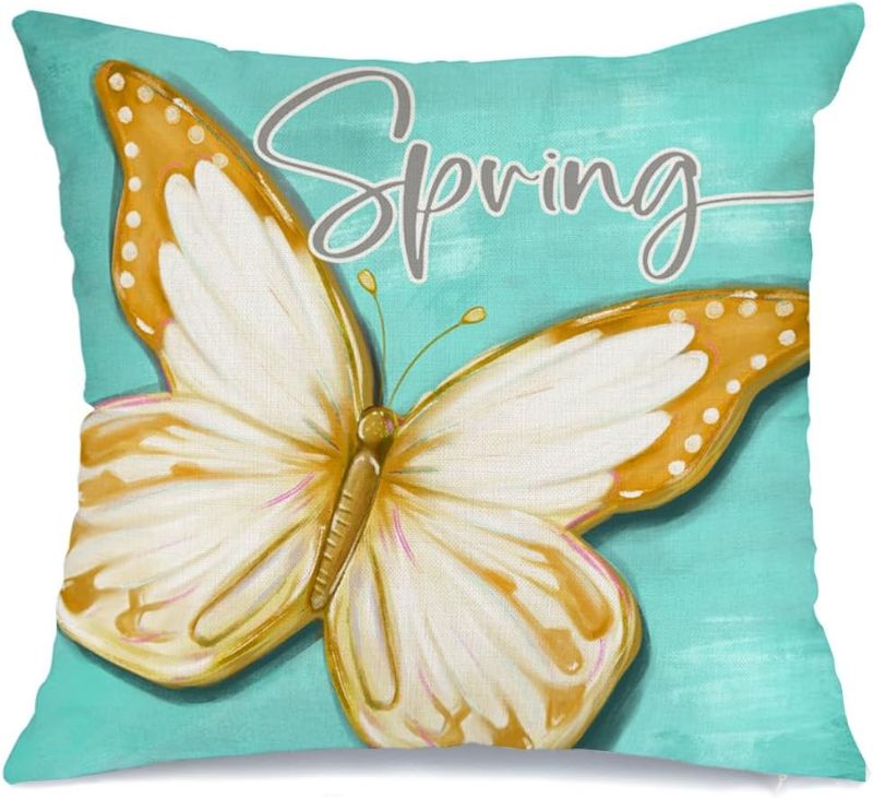 Photo 1 of AACORS Spring Pillow Cover 18x18 Inch Yellow Butterfly Decorations Seasonal Farmhouse Summer Pillow Case Decor for Sofa Couch?Green? AA494-18
