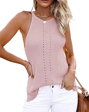 Photo 1 of Tutorutor Womens Halter Tank Tops Summer Casual Eyelet Sweater Sleeveless Shirts S
