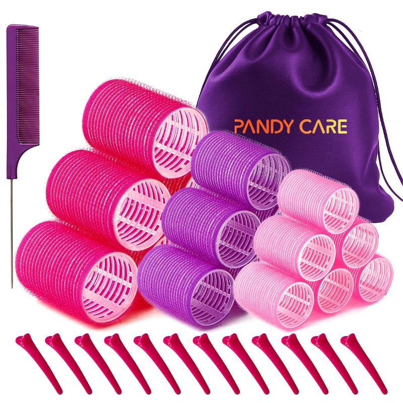 Photo 1 of Hair Rollers Set 32 PCS, PandyCare Hair Rollers For Long Hair & Short Hair - No Heat, Hair-friendly, Natural Effect, Includes 18 Rollers,12 Clips,1 Rat Tail Comb & 1 Storage Bag   5PACK 
