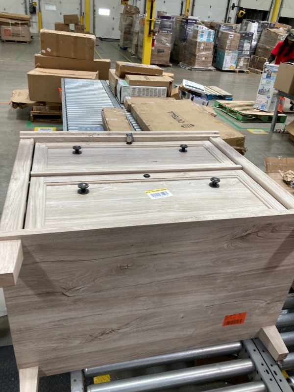 Photo 1 of ***TOP DRAWER LOCK DOES NOT WORK, MINOR DAMAGE TO WOOD*** Sauder Hammond Lateral File, L: 32.87" x W: 20.55" x H: 30.0", Chalk Oak Finish
