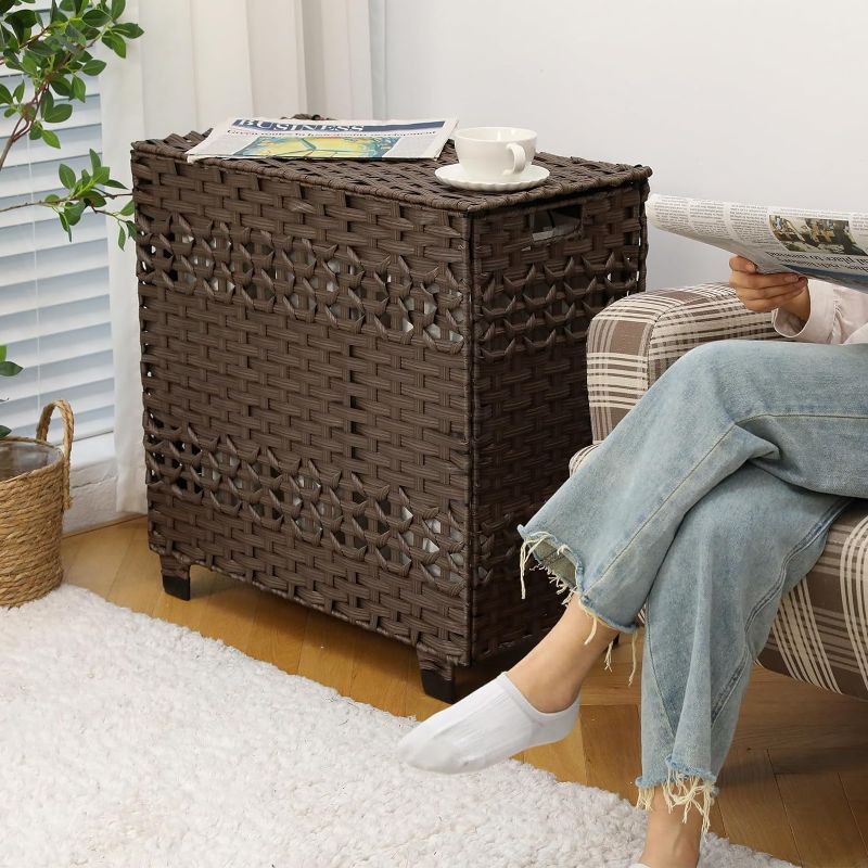 Photo 1 of  Laundry Hamper with Lid, 135L Clothes Hamper with 3 Removable Liner Bags, Foldable Laundry Hamper for Bedroom, Synthetic Wicker Hamper with Lid, 27x 13 x 26 Inches, Brow