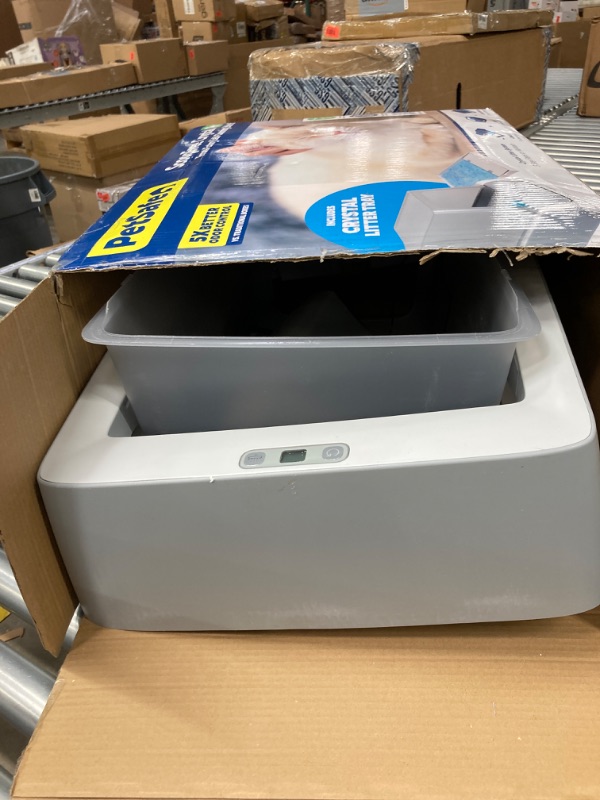 Photo 2 of ***USED, MISSING PARTS*** PetSafe ScoopFree Crystal Plus Front-Entry Self-Cleaning Cat Litter Box - Never Scoop Litter Again Hands-Free Cleanup With Disposable Crystal Tray - Less Tracking, Better Odor Control, Grey , 1 Count Front Entry Hood