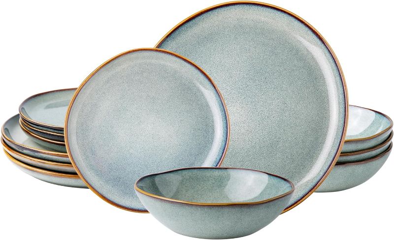 Photo 1 of  Ceramic Dinnerware Sets,Handmade Reactive Glaze Plates and Bowls Set,Highly Chip and Crack Resistant | Dishwasher & Microwave Safe,Service for 4