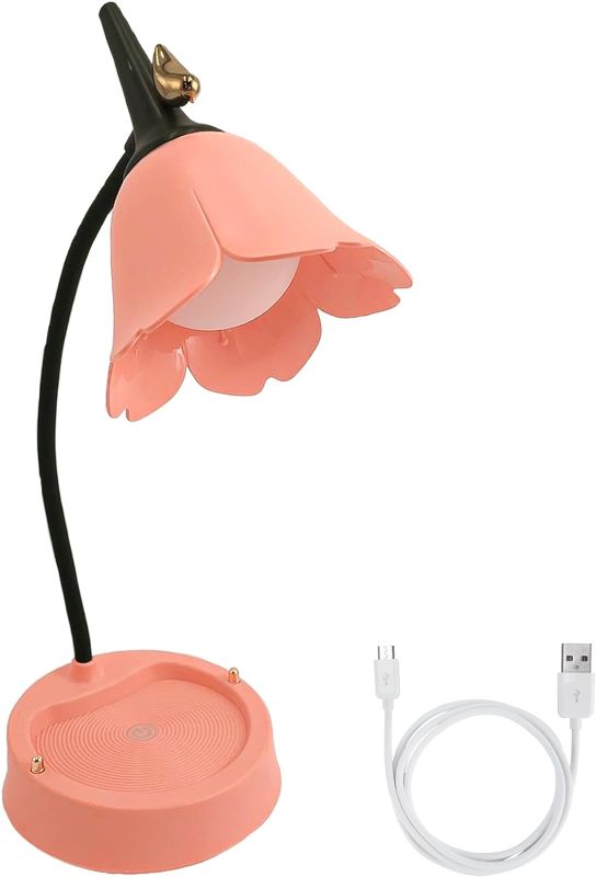 Photo 1 of 15'' Cherry Blossom Flower Lamp: Rechargeable Wireless LED Desk Lamp with USB Charging Port, 3 Adjustable Light Modes Pink and 360 Flexible Gooseneck - Pink 2 pack