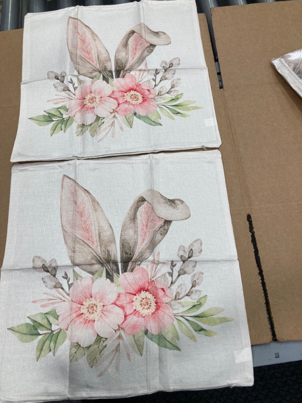 Photo 3 of AACORS Easter Pillow Covers 18X18 Inch Set of 2,Rabbit Floral Decorations Holiday Farmhouse Decorative Spring Pillow Case for Home Sofa Couch AK044-18 White 18x18"*2 pack