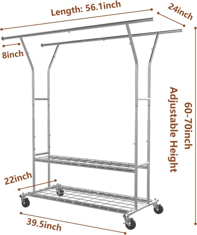 Photo 1 of 
Rolling Clothing Rack Adjustable Commercial Garment Rack with Wheels