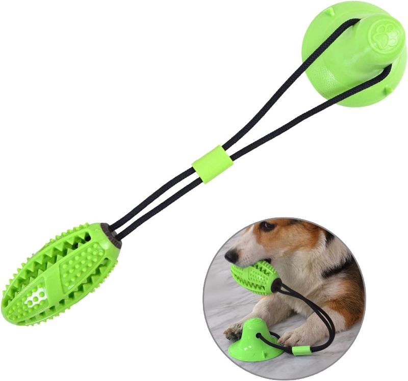 Photo 1 of Guardians Dog Chew Toy with Suction Cup for Aggressive Chewers, Puppy Training Treats Food Dispensing Toothbrush Pet Teeth Cleaning Rope Toys for Small Medium Dogs(Green)
