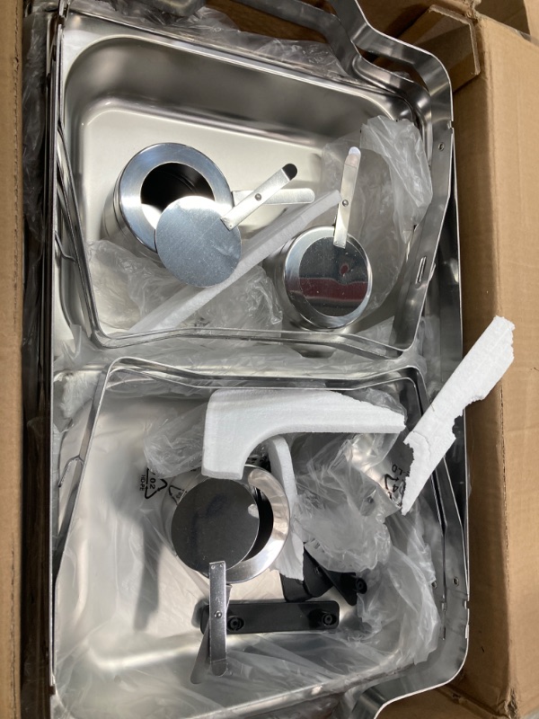 Photo 1 of Restlrious Chafing Dish Buffet Set Stainless Steel 8 QT Foldable Rectangular Chafers and Buffet Warmers Sets 2 Pack w/ 4 Half Size & 2 Full Size Food Pans & Water Pan for Catering Event Party Banquet