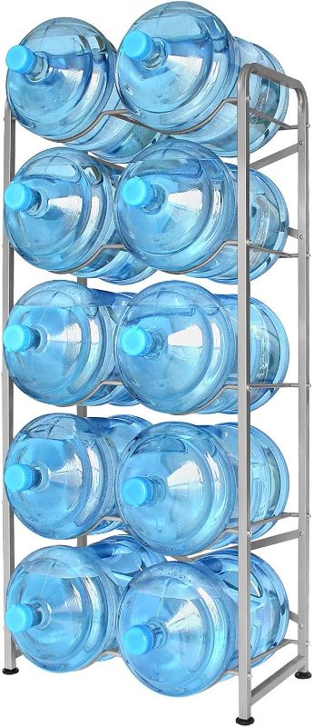 Photo 1 of 5 Gallon Water Bottle Holder for 10 Bottles, 5 Tiers Heavy-Duty Water Cooler Jug Rack with Reinforcement Frame for Kitchen Office, Silver Grey
