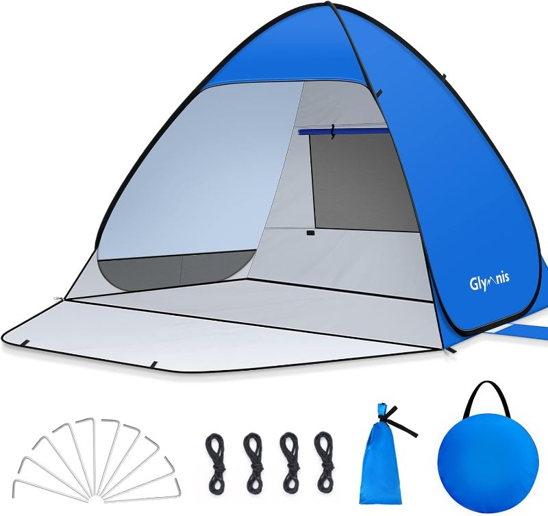 Photo 1 of ***SMALL*** Glymnis Pop Up Beach Tent Instant Portable Sun Shade Shelter (S) 1-2 Persons UPF 50+ with Extendable Floor Zipper Door Automatic Easy Up Tent