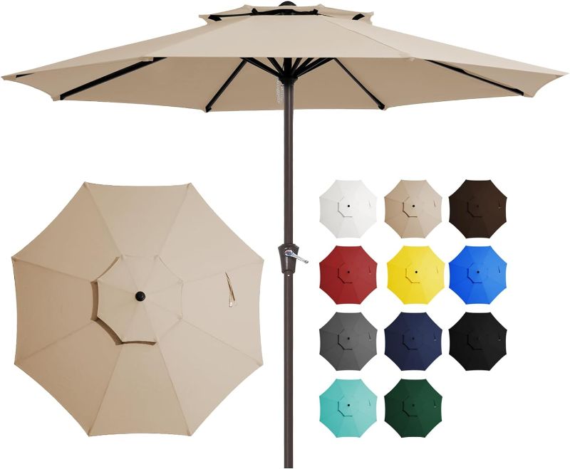 Photo 1 of JEAREY 6FT 2-Tiers Patio Umbrellas Outdoor Large Market Umbrella With Crank Lift System 8 Sturdy Ribs UV Protection Waterproof Sunproof, Beige