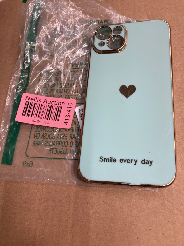 Photo 2 of ***SCRATCH ON BOTTOM*** for iPhone 15 Plus Case 6.7 Inches, Luxury Fashion Electroplated Case Gold-Plated Edge & Cute Love Heart Thin Soft TPU Raised Lens Camera Shockproof Protection for Women Girls,Mint Green mint green iPhone 15 Plus