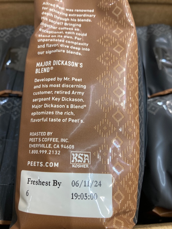 Photo 2 of ***EXP. 06/11/2024*** Peet's Coffee, Dark Roast Ground Coffee - Major Dickason's Blend 63 Ounces 10.5 Ounce (Pack of 6)
