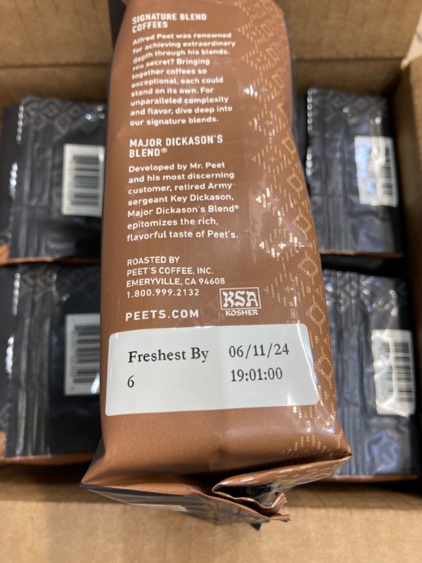 Photo 2 of ***EXP 06/11/2024*** Peet's Coffee, Dark Roast Ground Coffee - Major Dickason's Blend 63 Ounces 10.5 Ounce (Pack of 6)