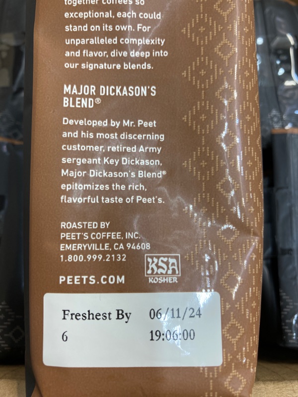 Photo 2 of ***EXP 06/11/2024*** Peet's Coffee, Dark Roast Ground Coffee - Major Dickason's Blend 63 Ounces 10.5 Ounce (Pack of 6)