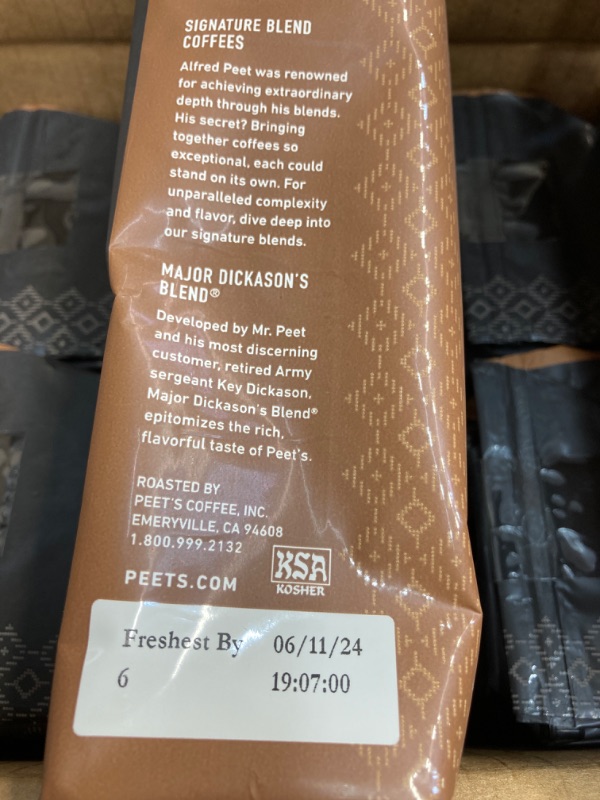 Photo 2 of ***EXP 06/11/2024*** Peet's Coffee, Dark Roast Ground Coffee - Major Dickason's Blend 63 Ounces 10.5 Ounce (Pack of 6)