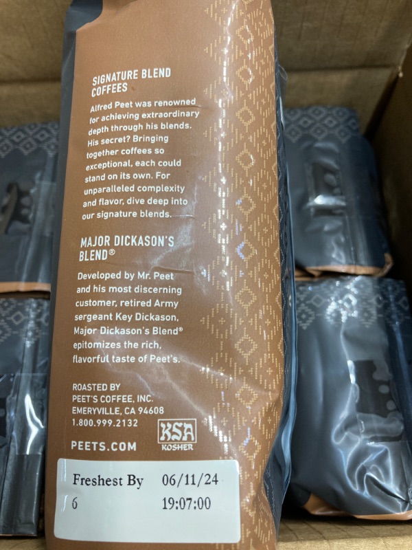 Photo 2 of ***EXP 06/11/2024***  
Peet's Coffee, Dark Roast Ground Coffee - Major Dickason's Blend 63 Ounces 10.5 Ounce (Pack of 6)