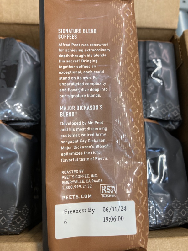 Photo 2 of ***EXP 06/11/2024***  
Peet's Coffee, Dark Roast Ground Coffee - Major Dickason's Blend 63 Ounces 10.5 Ounce (Pack of 6)