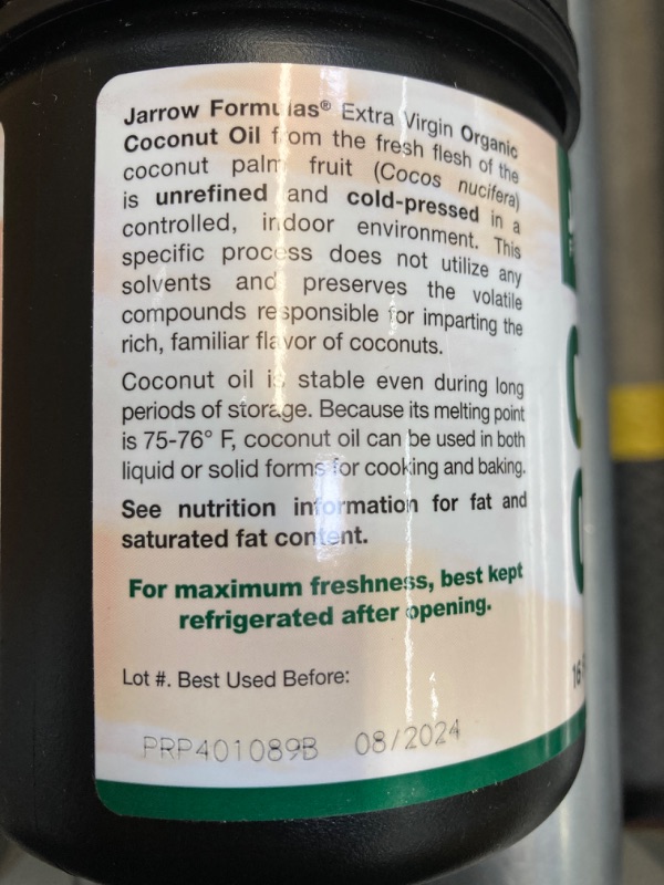 Photo 1 of ***EXP 08/2024***  Formulas Coconut Oil 100% Organic, Extra Virgin, 16 FL OZ