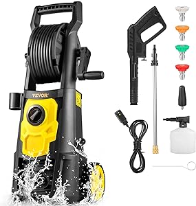 Photo 1 of ***FOR PARTS, DOES NOT FUNCTION PROPERLY*** VEVOR Electric Pressure Washer, 2000 PSI, Max 1.65 GPM Power Washer w/ 30 ft Hose & Reel, 5 Quick Connect Nozzles, Foam Cannon, Portable to Clean Patios, Cars, Fences, Driveways, ETL Listed