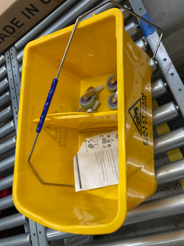 Photo 2 of ****MISSING WRINGER*** Mind Reader Mop Bucket with Wringer, 22 Qt (5.5 Gallon), Floor Cleaning, Handle, Wheels, 16.25"L x 10.75"W x 24.5"H, Yellow 16.25"L x 10.75"W x 24.5"H Mop Bucket Yellow