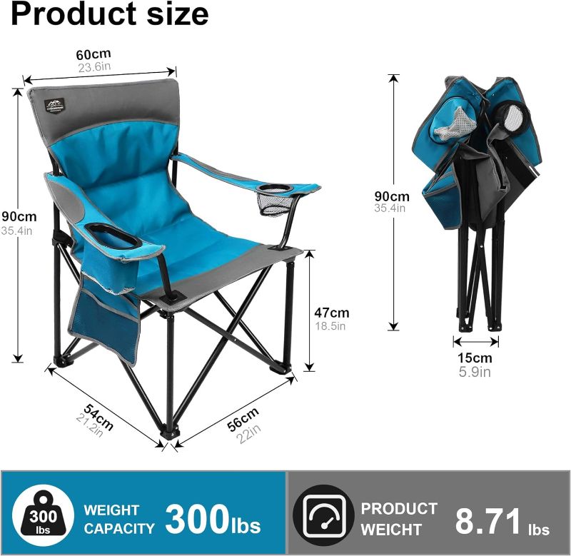 Photo 1 of ***DAMAGED CUP HOLDER*** Oversized Portable Camping Chairs, Collapsible Outdoor Chairs with Pocket and Cup Holders, Carry Bag for Camping,Tailgates,Beach,and Sports Black