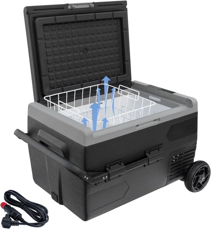 Photo 1 of 12Volt Car Refrigerator, 50L Portable Freezer/Fridge, DC 12V/24V Camping Cooler with wheels, -4?~68?, Basket, Compact Refrigerator for Outdoor, RV, Boat, Travel, Multi-directional Lid, Black
