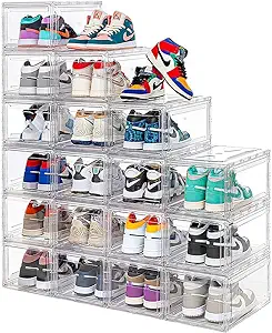 Photo 1 of  Acrylic Clear Shoe Boxes– Ultra Clear Plastic Stackable Sneaker Storage For Sneakerhead. Professional Grade Shoe Display Case with Magnetic Door .Boots and Hat Organizer.Fits 