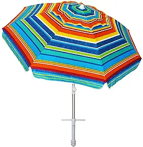 Photo 1 of AMMSUN Beach Umbrellas for Sand Heavy Duty Wind Portable, 6.5ft Outdoor Umbrella with Sand Anchor and UV Protection, Parasols Includes Carry Bag for Beach, Patio, and Garden, Yellow Stripes