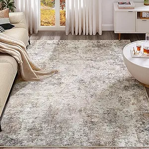 Photo 1 of  Area Rug Living Room Rugs - Washable Neutral Modern Abstract Soft Thin Large Rug Indoor Floor No Slip Rug Carpet for Bedroom Under Dining Table Home Office Decor - Grey