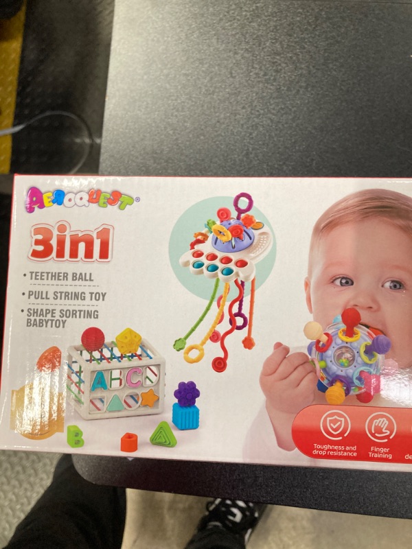 Photo 2 of 3 in 1 Baby Toys 6 to 12 Months, Baby Teething Toys & Pull String & Shape Sort Cube Sensory Toys, Montessori Toys for Babies 6-12 Months, Infant Toys 6-9-12-18 M+, Gifts for Baby Toys 12-18 Months