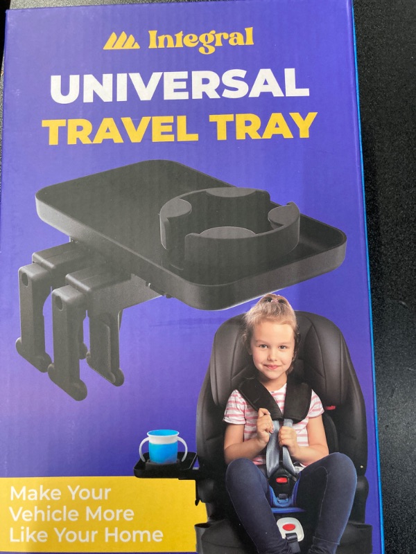 Photo 2 of Kids Travel Tray – Car Seat and Car Cup Holder Tray - Tray for Snacks, Entertainment, Toys – Includes Cup Holder – Fits Most Car Seats Standard Base - Single Pack Black