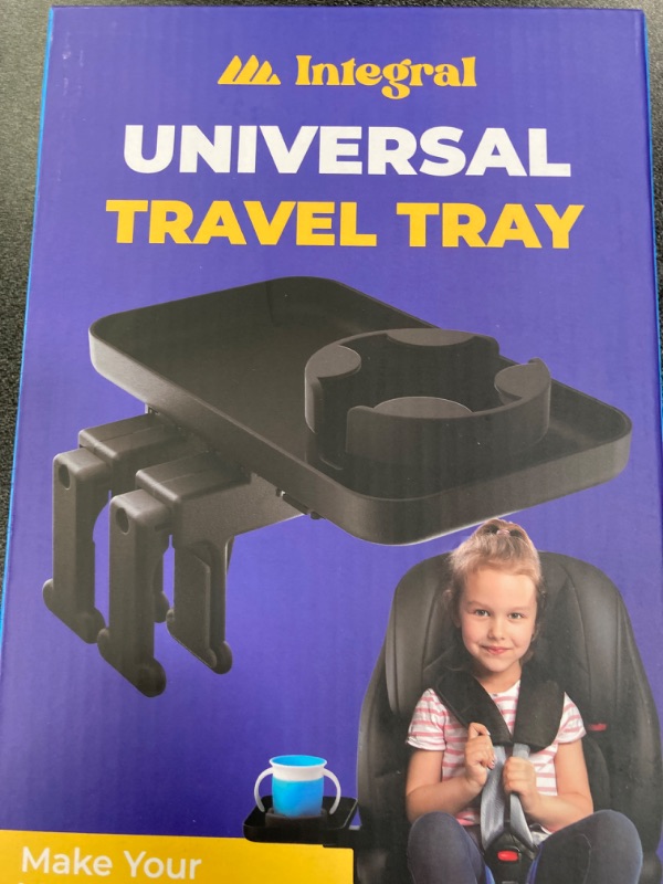 Photo 2 of Kids Travel Tray – Car Seat and Car Cup Holder Tray - Tray for Snacks, Entertainment, Toys – Includes Cup Holder – Fits Most Car Seats Standard Base - Single Pack Black