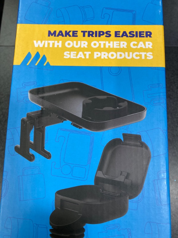 Photo 1 of Kids Travel Tray – Car Seat and Car Cup Holder Tray - Tray for Snacks, Entertainment, Toys – Includes Cup Holder – Fits Most Car Seats Standard Base - Single Pack Black